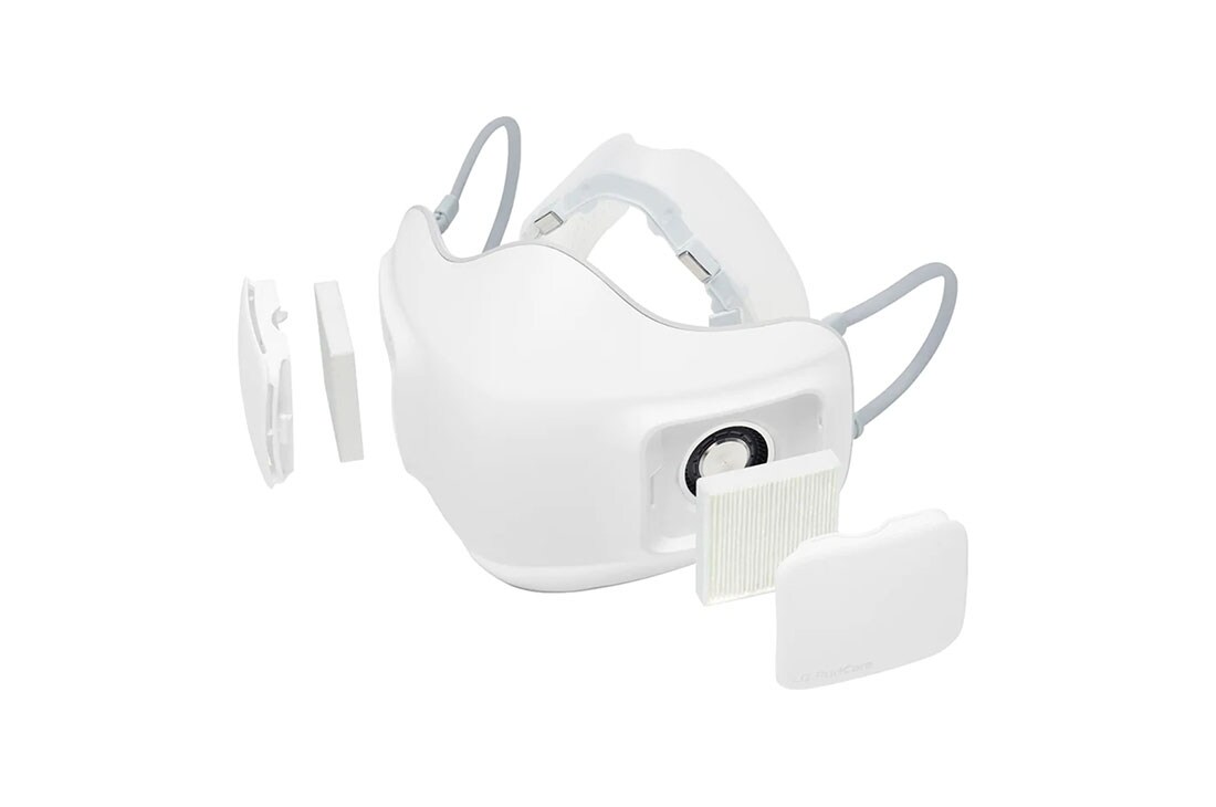 LG Puricare Air Purifying Mask, Vista de la máscara con el filtro y la tapa del filtro extendidos, AP300AWFA, thumbnail 15