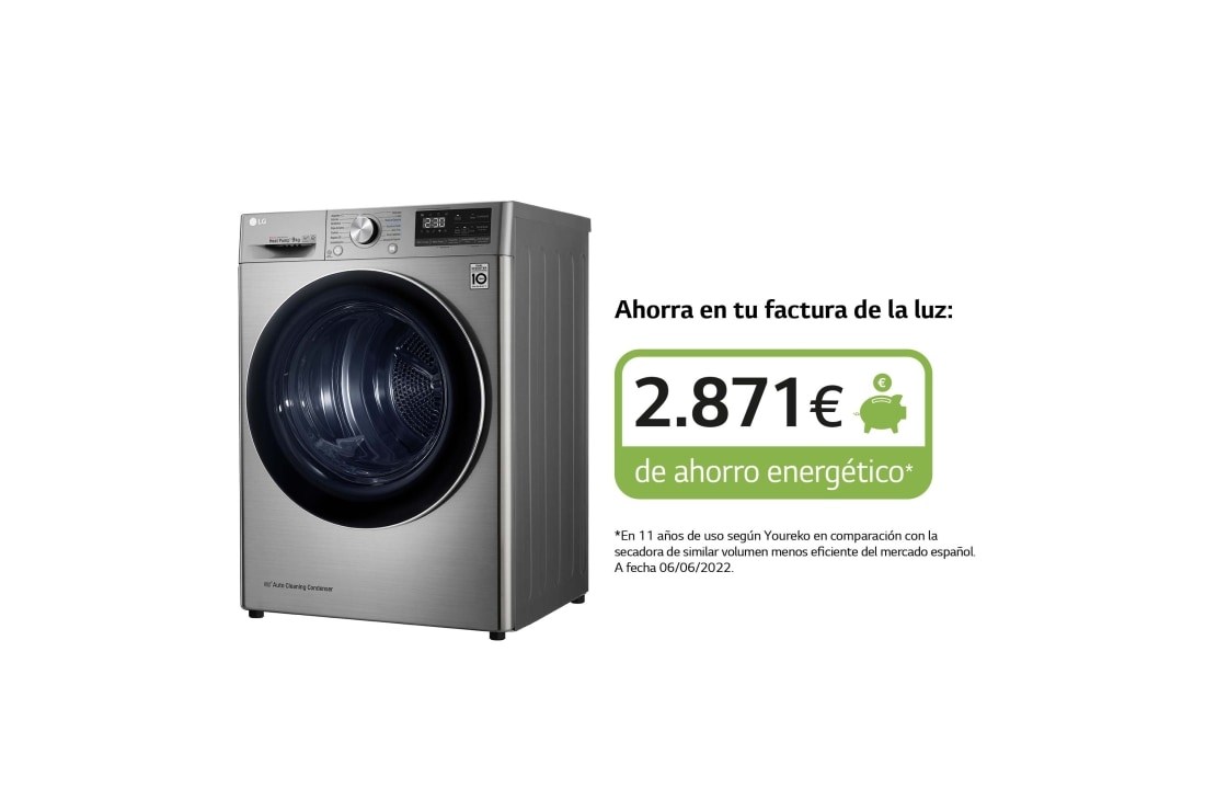 LG Secadora con Bomba de calor Dual Inverter 9kg, Clasificación A+++, Inox Antihuellas, Serie 7 | España