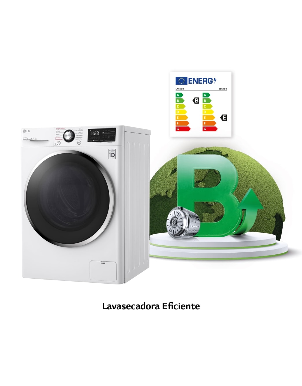 LG Lavasecadora inteligente AI Direct Drive™, con Vapor 9/6kg, 1400rpm,  Clasificación B(lavado)/E(secado) Blanca, Serie 310