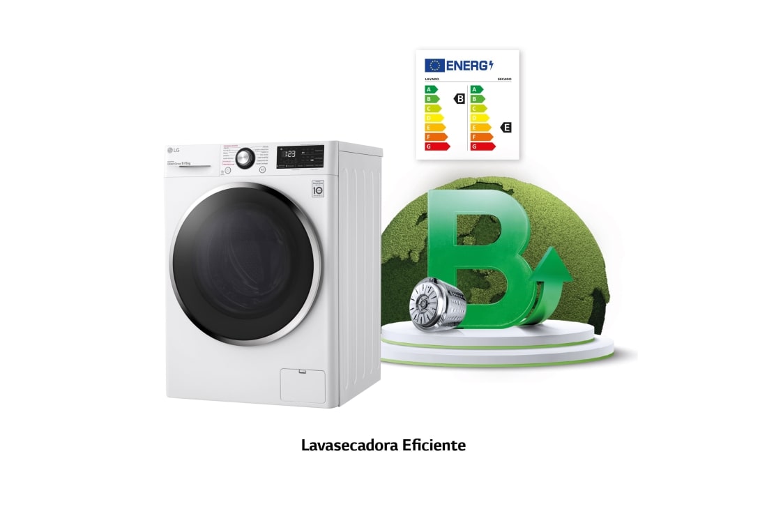 LG Lavasecadora inteligente Direct Drive™, con 9/6kg, 1400rpm, Clasificación B(lavado)/E(secado) Blanca, Serie 310 | LG España