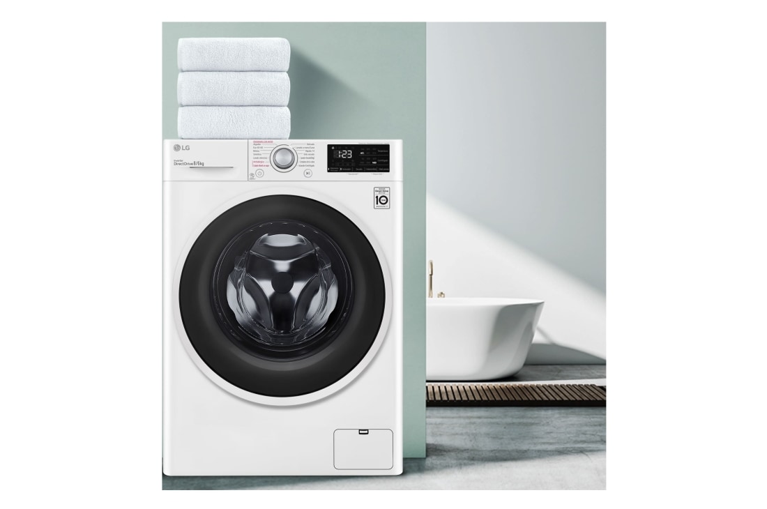 LG Lavasecadora AI Direct Drive™, con Vapor 8/6kg, 1400rpm, Clasificación B(lavado)/E(secado) Blanca, | LG España