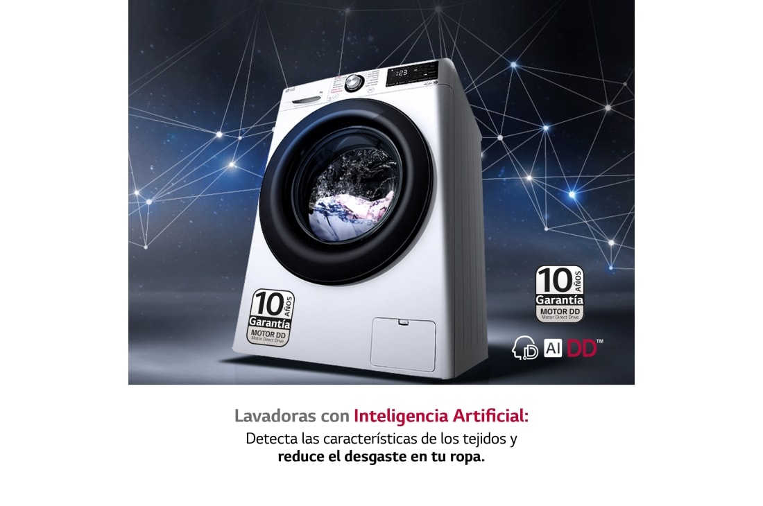 LG Lavadora Inverter Direct Drive 9kg, 1400 Clasificación D, Blanca, Serie  100