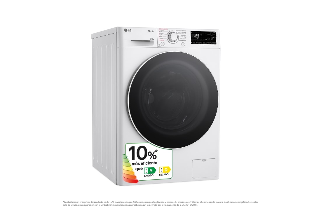 LG Lavasecadora inteligente AI Direct Driveᵀᴹ, Vapor 9/6kg, 1400rpm, Un 10% más eficiente que A(lavado) /D(secado) Blanca, Serie 500, F4DR5509A0W, F4DR5509A0W