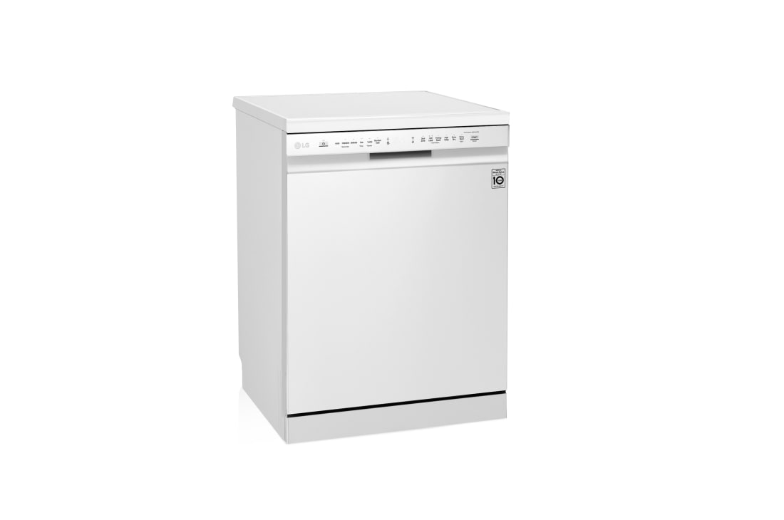 LG Lavavajillas LG QuadWash™, Blanco, clasificación E y tercera bandeja , LG DF325FW QuadWash Dishwasher vista frontal lateral, DF325FW