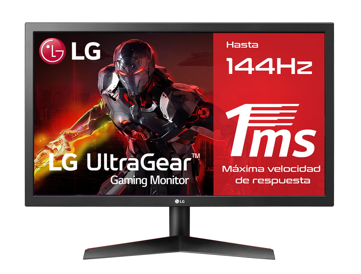 LG 24GN53A-B - Monitor Gaming LG UltraGear (Panel TN: 1920x1080p, 16:9, 300 cd/m², 1000:1, 144Hz, 1ms); entradas: DP x1, HDMI x2; AMD FreeSync 2; Regulable en inclinación, F, Vista frontal, 24GN53A-B