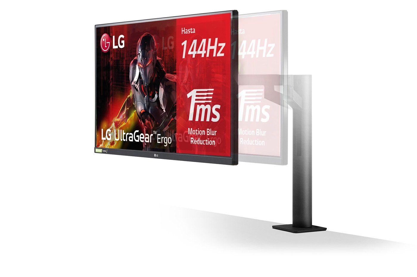 LG 27GN88A-B -Monitor Gaming LG Ergo™ (Panel NanoIPS: 2560x1440p, 16:9, 350 cd/m², 1000:1, 144Hz, 1ms); DPx1, HDMIx2, USB-Ax3; G-Sync Compatible; Regulable en altura e inclinacion, pivotable, extensible y retraíble, G, vista lateral del monitor que se extiende/retrae, 27GN88A-B, thumbnail 3