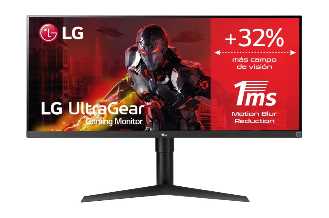 LG 34WP65G-B - Monitor LG UltraGear UltraWide (Panel IPS: 2560x1080p, 21:9, 400 cd/m², 1000:1, 5ms “1ms con MBR”); entradas: DP x1, HDMI x1; AMD FreeSync™, 34WP65G, 34WP65G-B