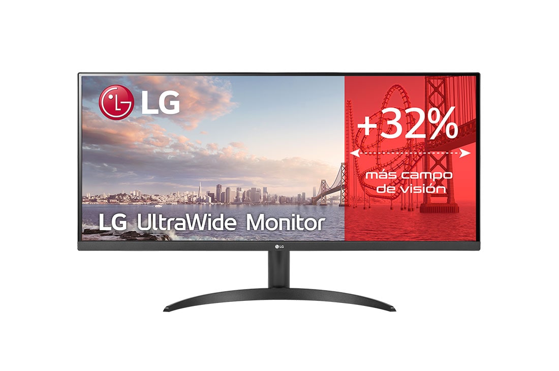 LG 34WP500-B - Monitor Ultrapanorámico 21:9 LG UltraWide (Panel IPS: 2560x1080, 250cd/m², 1000:1, sRGB>95%); diag. 86,6cm; entr.: HDMIx2; HDR10; Ajust. en inclinación., Vista frontal, 34WP500-B, thumbnail 0