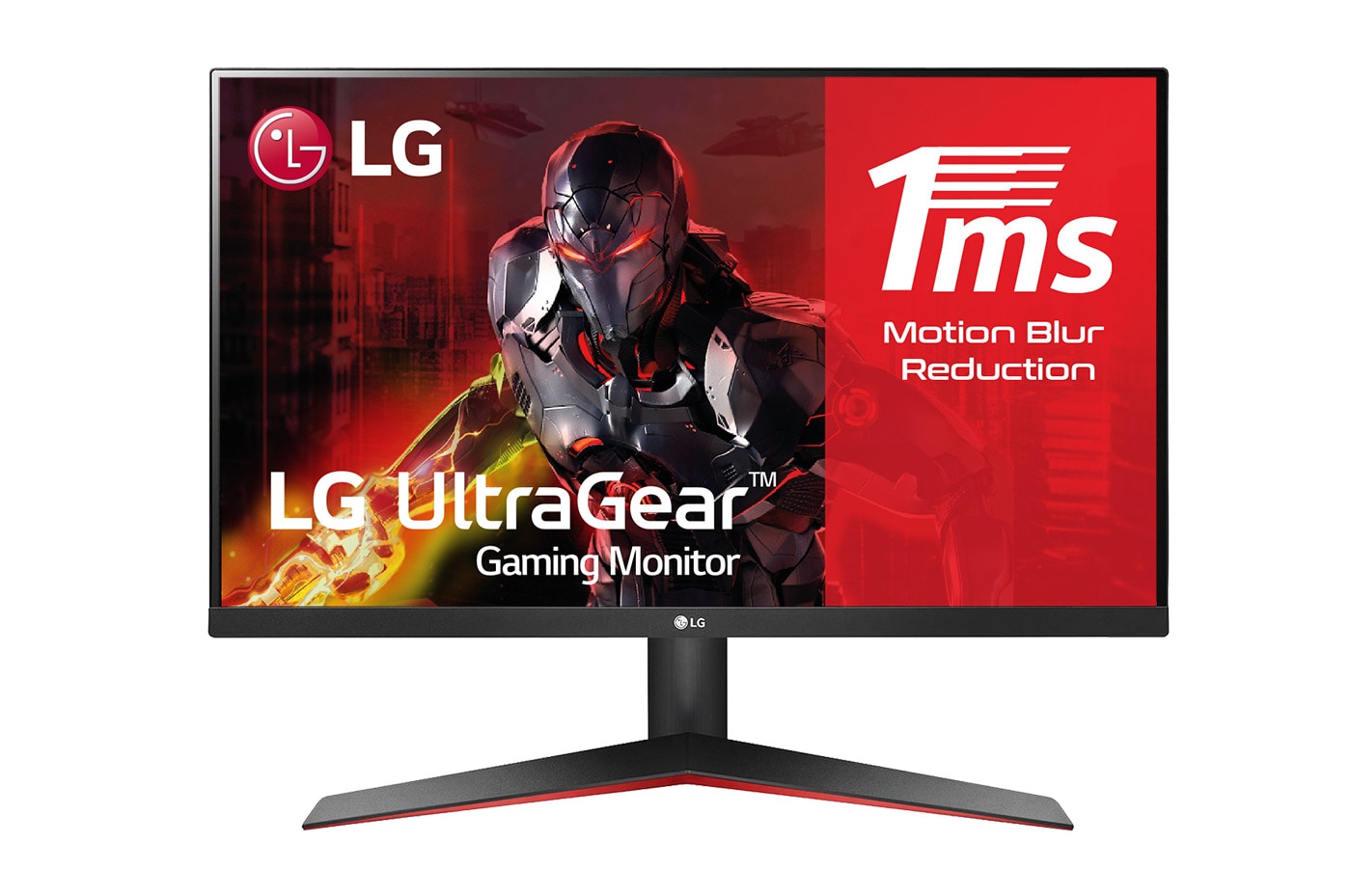LG 24MP60G-B - Monitor gaming LG IPS (1920x1080p, 250cd/m², 1000:1, 1ms MBR, NTSC 72%); diag. 60,4cm; entradas: D-Sub x1, HDMI x1, DP x1; FreeSync™, Vista frontal, 24MP60G-B