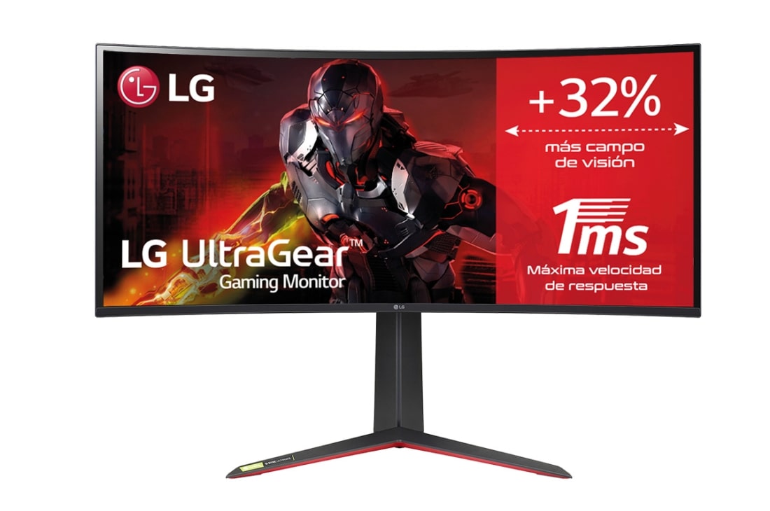 LG 34GP950G-B - Monitor Gaming Curvo LG UltraGear™ (Panel Nano IPS:  3440x1440p, 21:9, 250 cd/m², 1000:1, 144Hz, 1ms); entradas: DP x1, HDMI x1,  USB-A x3; G-Sync™Ultimate