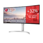 LG  LG 35WN75C-W - Monitor Ultrapanorámico 21:9 LG UltraWide™ (Panel VA: 3440x1440, 300cd/m², 2500:1, sRGB>99%, curvo); diag. 88,9cm; entr.: HDMIx2, DPx1, USB-Cx1, USB-Ax2; HDR10; altavoces 2x7W; Ajust. en altura e inclinación. Blanco., -Vista lateral de 15 grados, 35WN75C-W, thumbnail 2
