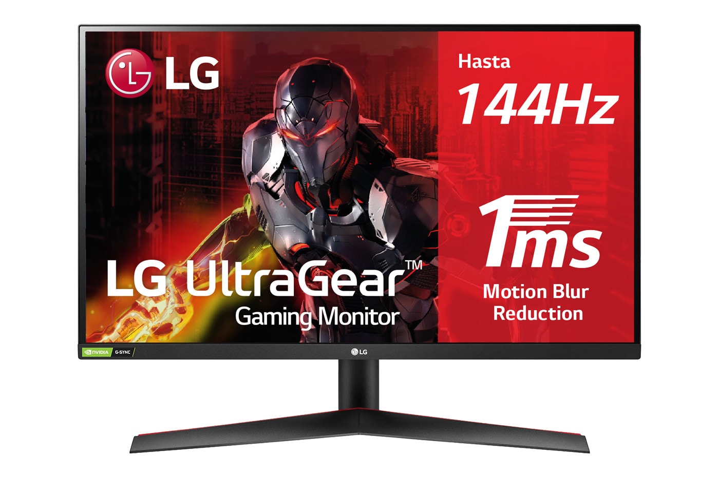 LG 27GN800-B -Monitor gaming LG UltraGear (Panel NanoIPS: 2560x1440p, 16:9, 350 cd/m², 1000:1, 144Hz, 1ms); DPx1, HDMIx2; NVIDIA G-Sync™ Compatible; Regulable en altura e inclinacion y pivotable ; Marcos ultrafinos, vista frontal, 27GN800-B