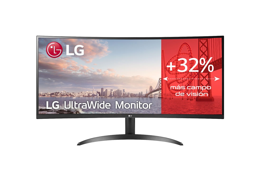 LG 34WQ60C-B - Monitor Ultrapanoramico 21:9 LG UltraWide (Panel IPS:3440x1440, 300cd/m², 1000:1, sRGB >99%); Inclinación 5~15º; entr.: HDMIx2; 2PBP; Ajust. en inclinación., front view, 34WQ60C-B