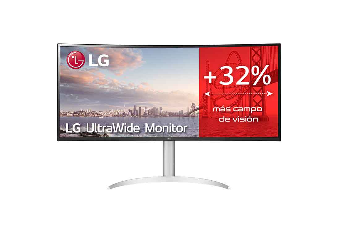 LG 38WQ75C-B - Monitor Ultrapanoramico 21:9 LG UltraWide (Panel IPS:3840x1600, 300cd/m², 1000:1, DCI-P3 >95%); diag. 95,3cm; entr.: HDMIx2, DPx1; 2PBP; Ajust. en inclinación., front view, 38WQ75C-W