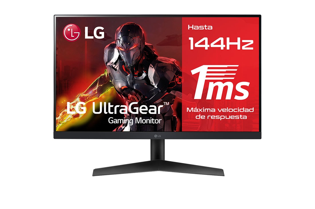 LG 24GN60R-B - Monitor gaming LG UltraGear (Panel IPS: 1920 x 1080 (FHD), 16:9, 300 cd/m², 1000:1, 1ms (GtG), 144 Hz); entradas: DP x1, HDMI x2; FreeSync™ Premium, front view, 24GN60R-B, thumbnail 8