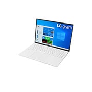 LG gram 16Z90P Windows 10 Home - Portátil ultraligero de 40,6cm (16'') WQXGA 16:10 IPS (1,1Kg, autonomía 16,5h, Intel EvoTM i7 11ª gen., Iris Xe,  16GB RAM, 512GB SSD NVMe) Blanco - Teclado Español, Vista lateral de -30 grados y tapa abierta, 16Z90P-G-AA76B, thumbnail 4