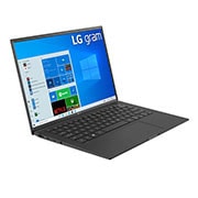 LG gram 16Z90P Windows 10 Pro - Portátil ultraligero de 40,6cm (16'') WQXGA 16:10 IPS (1,1Kg, autonomía 16,5h, Intel EvoTM i7 11ª gen., Iris Xe,  16GB RAM, 512GB SSD NVMe) Negro - Teclado Español, Vista lateral de -30 grados y tapa abierta, 16Z90P-G-AP77B, thumbnail 3
