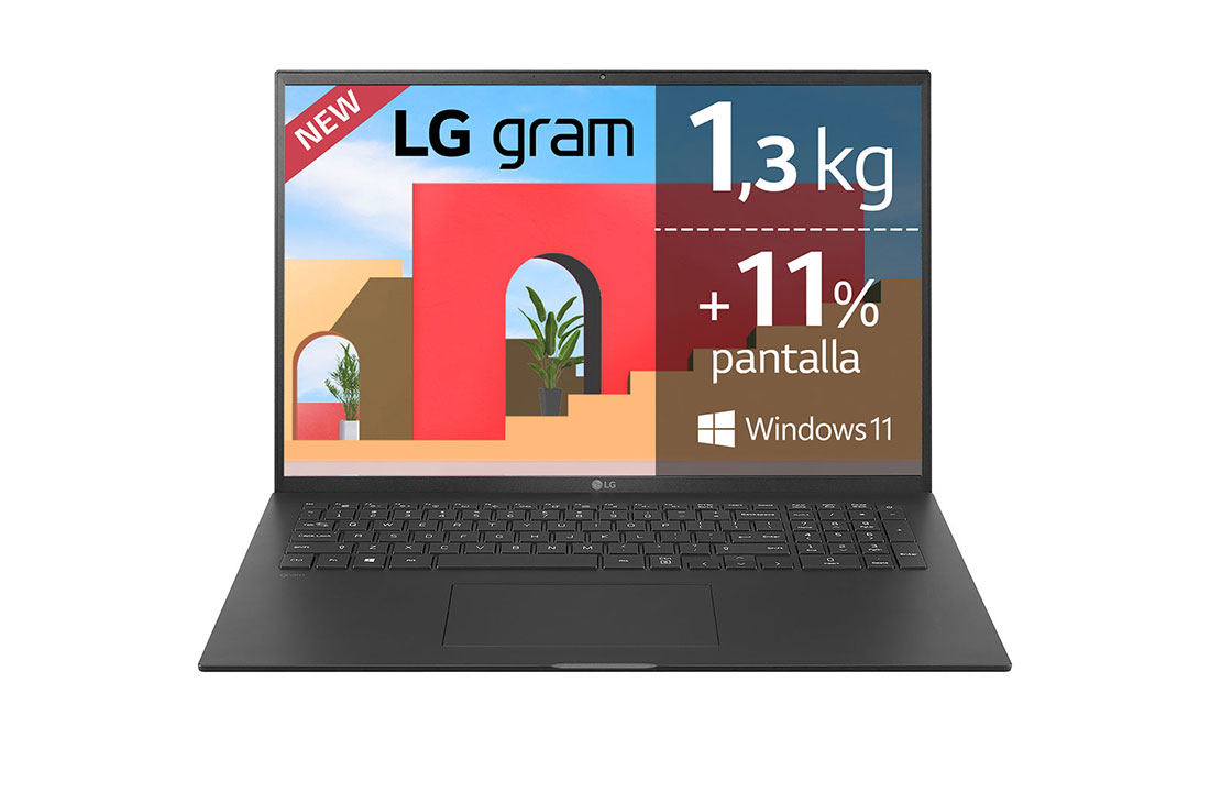LG gram 17Z95P-G.AA78B <br>Windows 11 Home - Portátil ultraligero de 17'' WQXGA IPS (1,3kg, autonomía 15h, Intel i7 11ª gen., Iris Xe Graphics, 16GB RAM, 512GB SSD NVMe) - Teclado Español, Vista frontal, 17Z95P-G.AA78B
