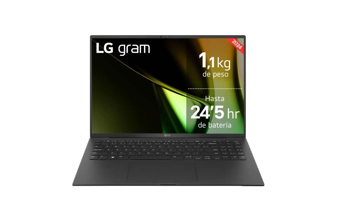 LG gram 16Z90S Windows 11 Home/ Intel  Core  Ultra 5/ 16GB/ 512GB SSD/ 1,1Kg/ 24,5h, 16Z90S-G.AA55B vista frontal, 16Z90S-G.AA55B