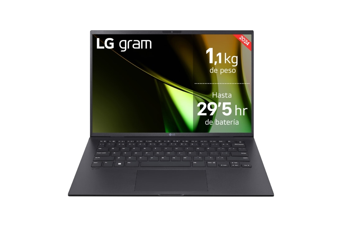 LG gram 14ZD90S/ Intel Core Ultra 7/ 16GB/ 512GB SSD/ 1,1Kg/ 29,5h/ Sin Sistema Operativo, 14ZD90S-G.AX75B vista frontal, 14ZD90S-G.AX75B