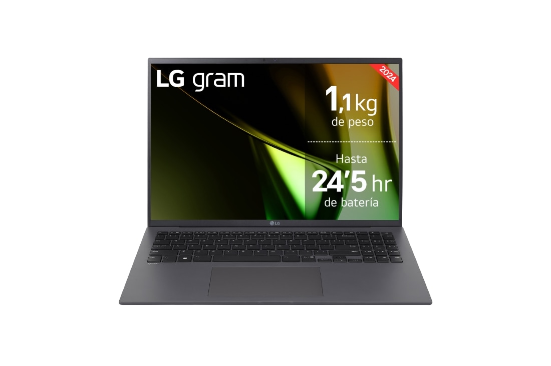 LG gram 16Z90S Windows 11 Home/ Intel® Core™ Ultra 7 / 32GB/ 2TB SSD/ 1,1Kg/ 24,5h, 16Z90S-G.AD7BB vista frontal, 16Z90S-G.AD7BB
