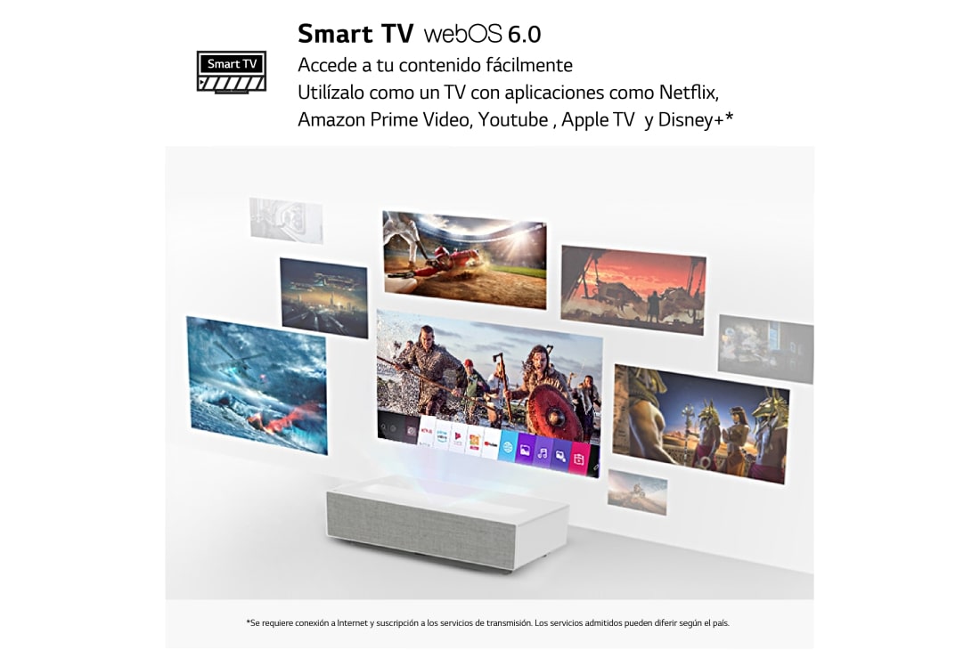 LG Proyector HU715QW - LG CineBeam con SmartTV webOS 6.0 (hasta 120'',  fuente Láser, 2.500 lúmenes, 3840 x 2160px, HDR10)