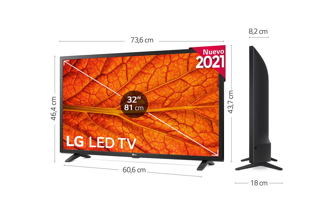 LG TV LED FULLHD, 80cm/32'', AI Smart TV, Procesador Quad Core, ThinQ webOS  4.5 con Sonido Virtual Surround Plus, 2xUSB, 3xHDMI, G