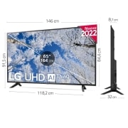 LG Televisor LG 4K UHD, Procesador de Gran Potencia 4K a5 Gen 5, compatible con formatos HDR 10, HLG y HGiG, Smart TV webOS22., Imagen medidas del televisor 65UQ70006LB, 65UQ70006LB, thumbnail 2