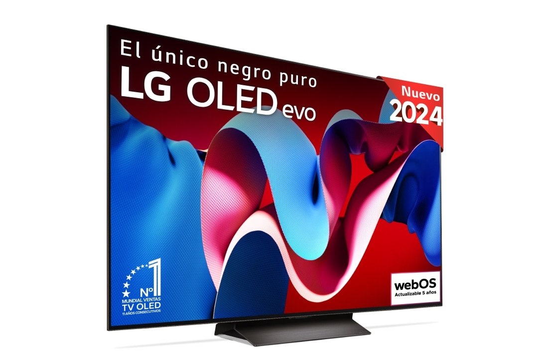 LG 77 pulgadas TV LG OLED 4K serie C4  con Smart TV WebOS24, OLED77C46LA vista frontal ladeada, OLED77C46LA