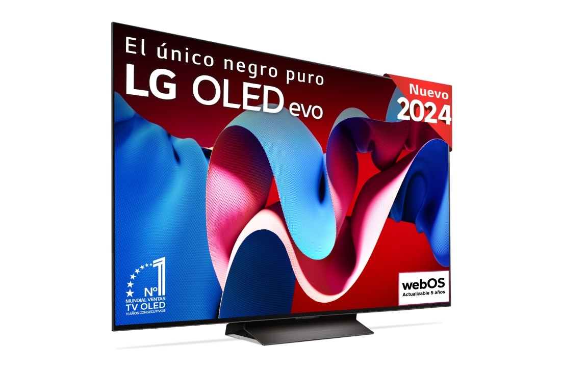 LG 65 pulgadas TV LG OLED 4K serie C4  con Smart TV WebOS24, OLED65C45LA vista frontal ladeada, OLED65C45LA