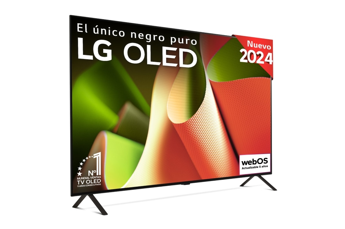 LG 65 pulgadas TV LG OLED 4K serie B4  con Smart TV WebOS24, OLED65B42LA vista frontal ladeada, OLED65B42LA