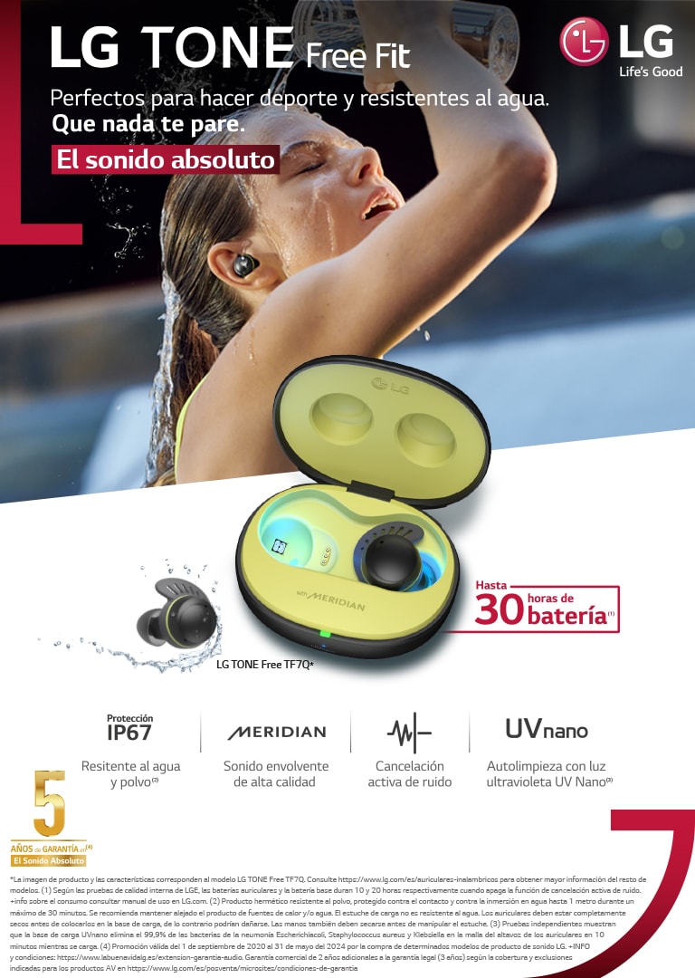 LG Auriculares Deportivos True Wireless LG TONE-TF7Q IP67, con