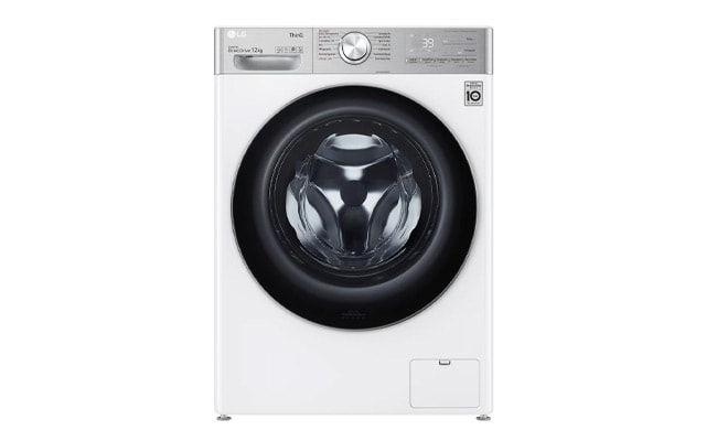 A front image of an LG TurboWash360 washing machine with energy label A