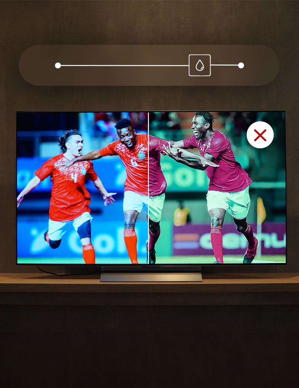Ajuste de la configuración de TV en una pantalla de televisión para la calibración de TV (brillo, color y contraste, nitidez, matiz y tono)