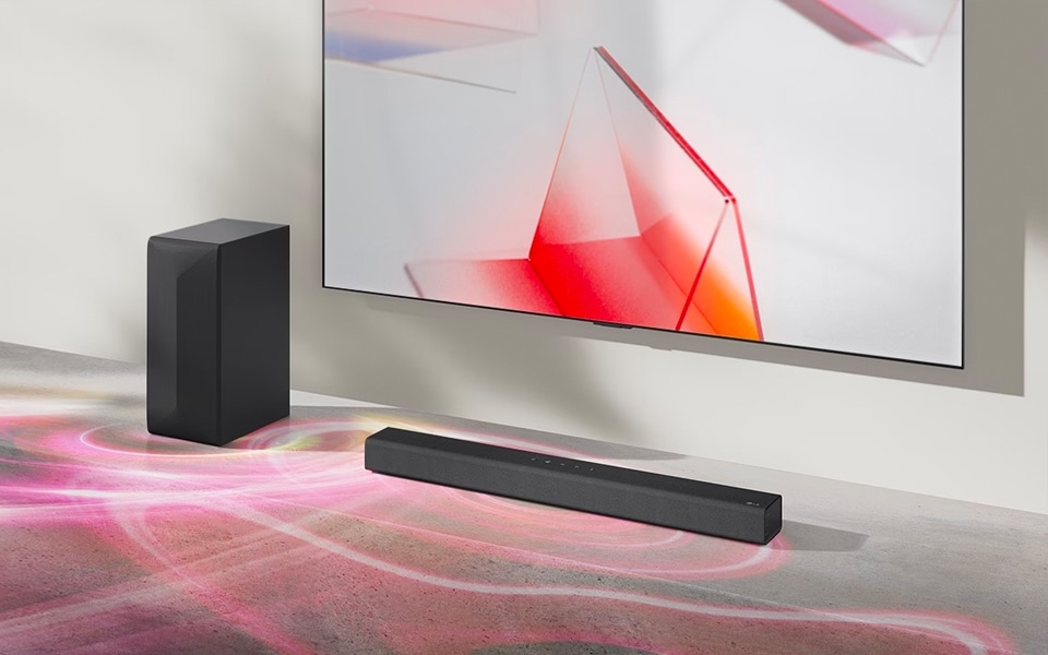 A soundbar and subwoofer improves TV sound