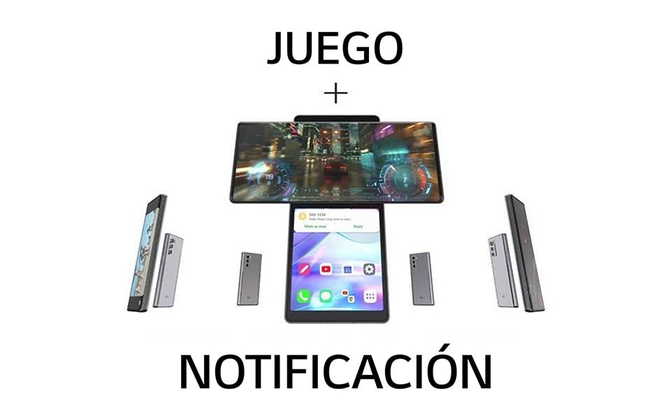A graphic highlighting multitasking on the LG WING with the ability to receive notifications without gameplay interruption