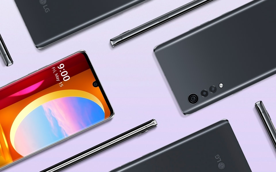 An image of the LG VELVET smartphone in birds eye view
