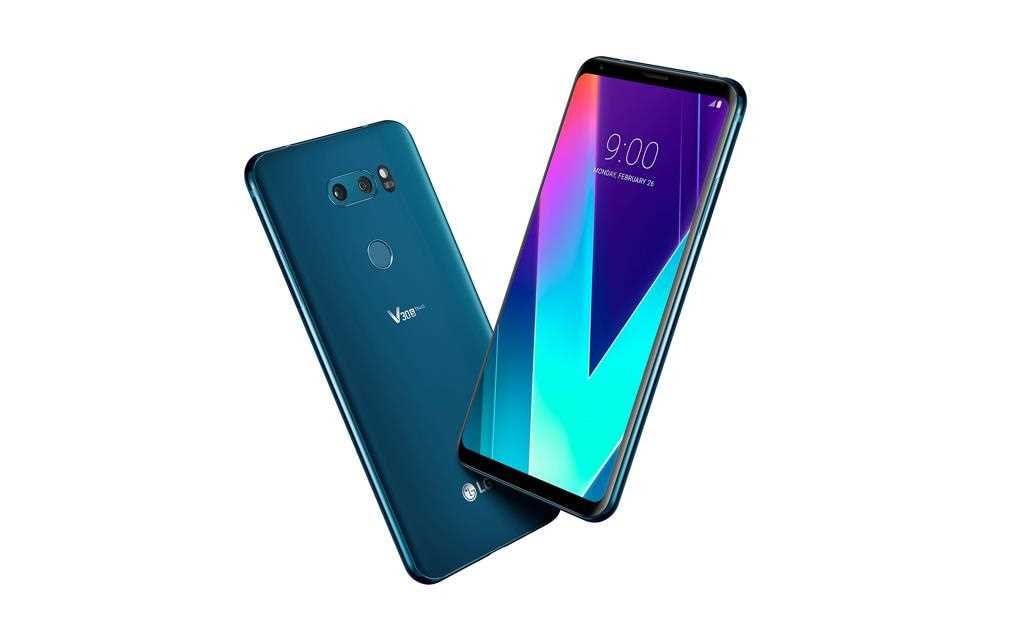 A dynamic angle of new lg v30s thinq image in moroccan blue.