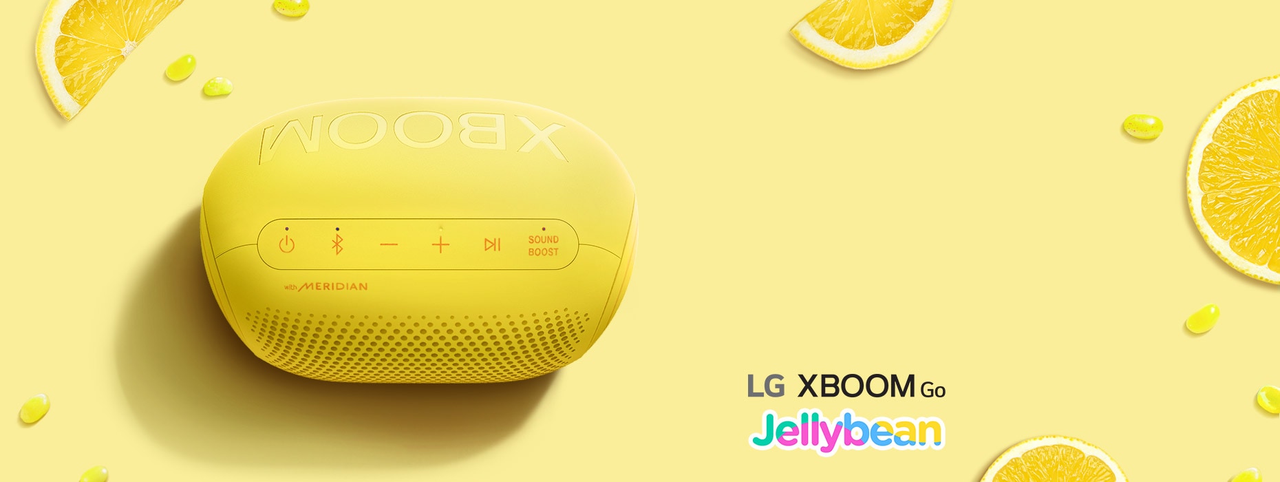 Altavoz bluetooth LG XBOOM Go PL2 en color limon amarillo