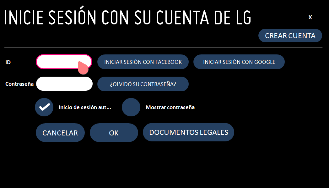 Crear cuenta lg españa