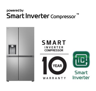 Tuotekuva, jossa on Smart Inverter Compressor™ -logo ja 10 vuoden takuu -logo.