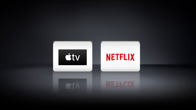 2 sovellusten logotyyppiä vasemmalta oikealle: Apple TV ja Netflix.
