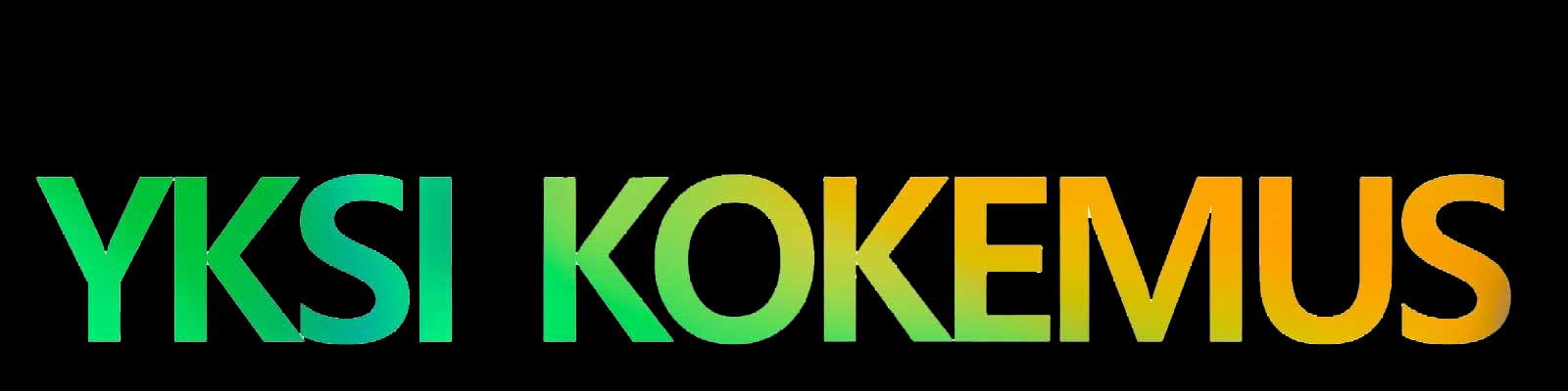 Teksti ’YKSI KOKEMUS’ vihreillä ja keltaisilla kirjaimilla.