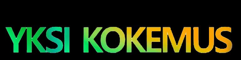 Teksti ’YKSI KOKEMUS’ vihreillä ja keltaisilla kirjaimilla.