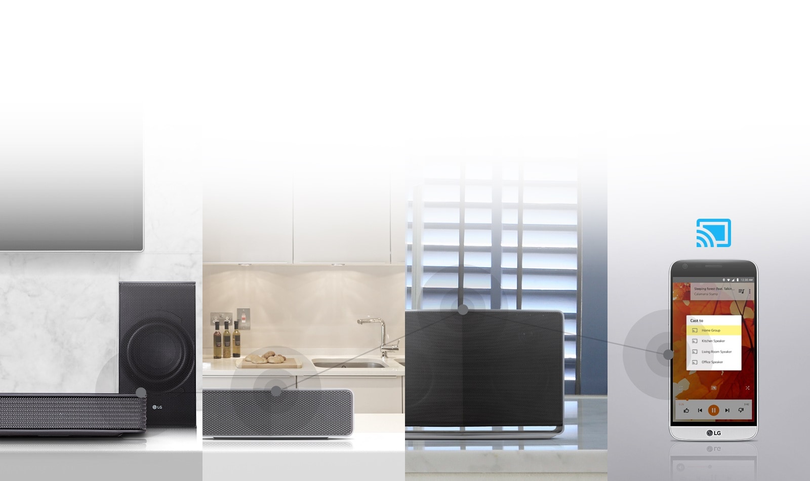 Musiikkia kautta koko kodin <br>Chromecast-audiolla<br>1