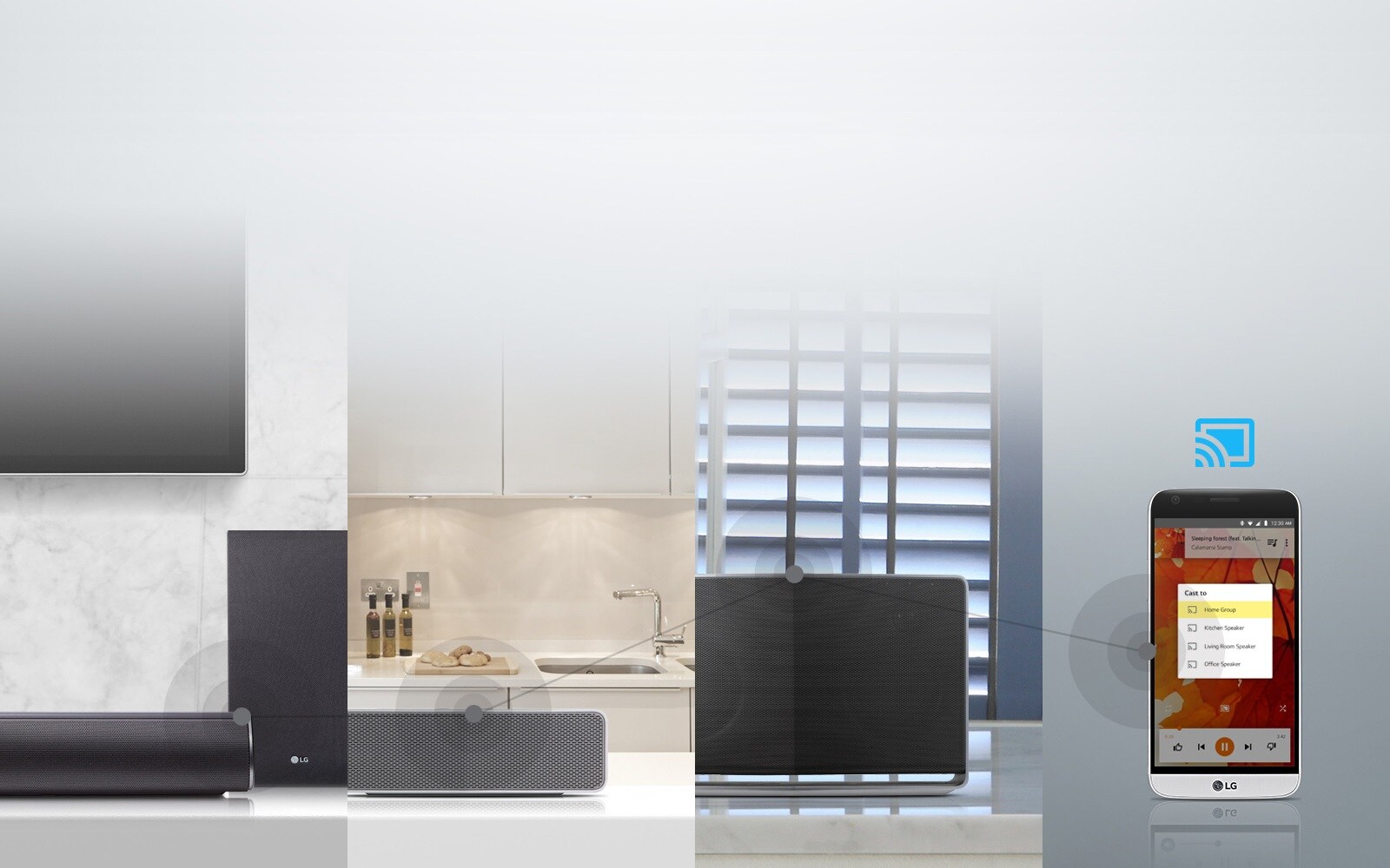 Musiikkia kautta koko kodin <br>Chromecast-audiolla<br>1