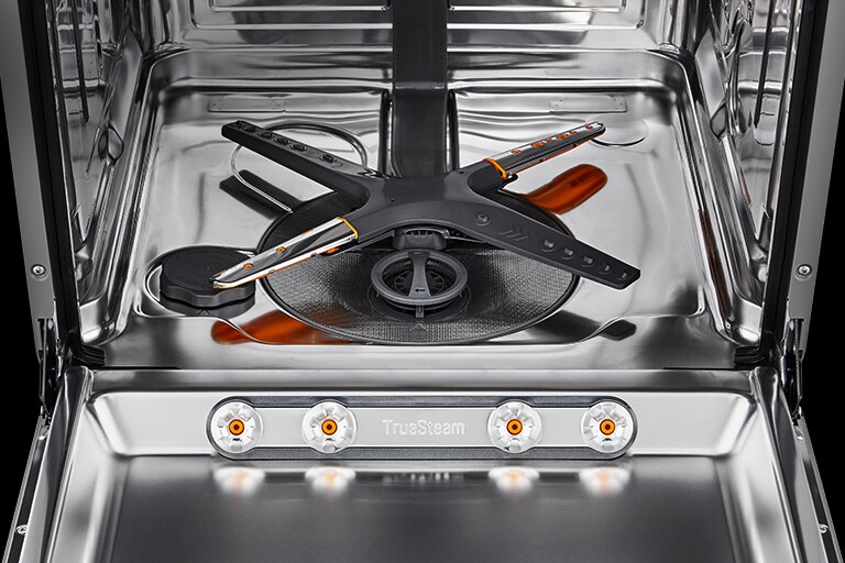 Astianpesukoneen ruostumattomasta teräksestä valmistettu sisäpuoli.