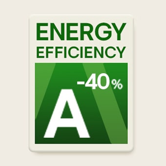 Kuva energialuokasta A ja 40&nbsp;% pienemmästä energiankulutuksesta