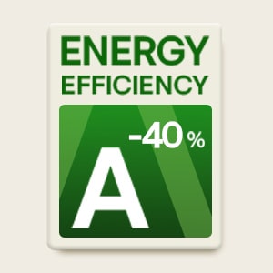 Kuva energialuokasta A ja 40&nbsp;% pienemmästä energiankulutuksesta