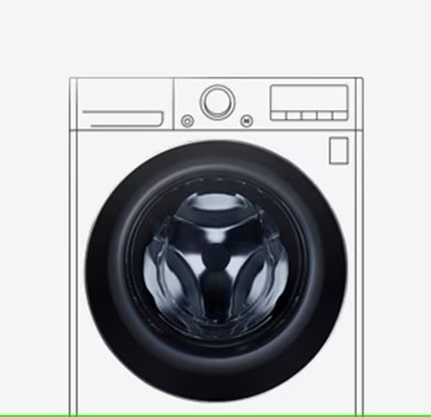 Karkaistulla lasiovella varustetun pesukoneen kuva on selvästi näkyvissä.